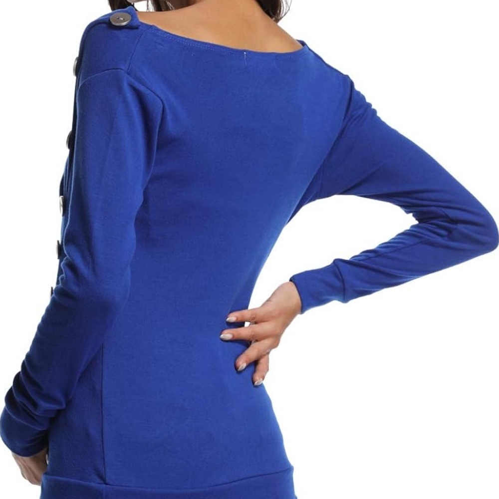 Women's Long Sleeve Cowl Neck Buttons Maternity Tunic Top Royal Blue, Small - Picture 2 of 5
